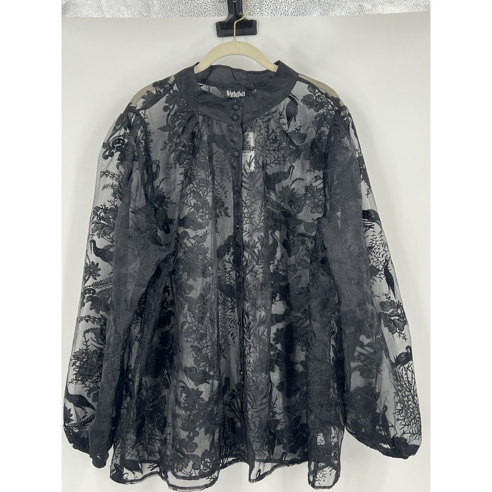 Torrid Nightfall Embroidered Mesh Top Plus Women's Size 3x 22-24 Black Goth
